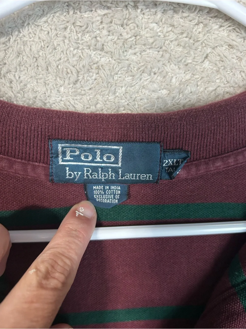 Ralph Lauren Rugby Polo Shirt 2X Tall Burgundy Green Stripe Casual Preppy Style